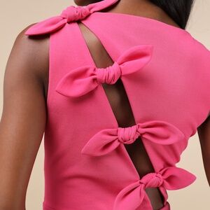 Perfected Poise Hot Pink Bow Cutout Column Maxi Dress
